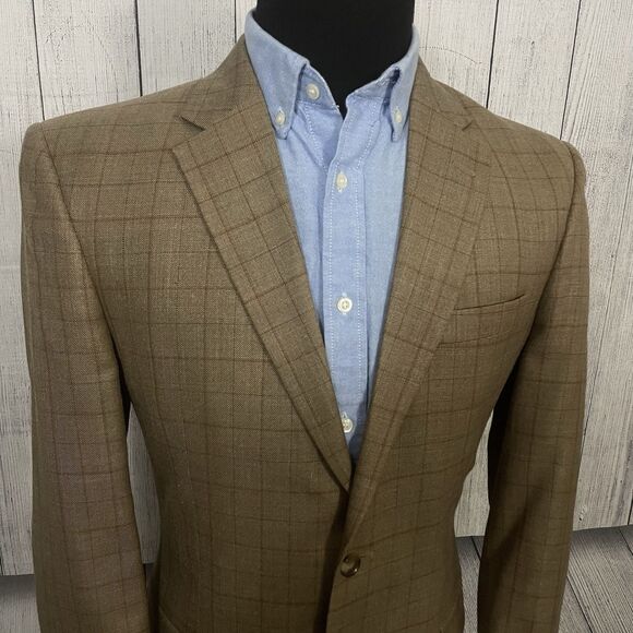 Jos. A. Bank 41L Brown Check Silk / Wool / Ramie 2-Button Dual-Vent Sports Coat - Picture 3 of 10